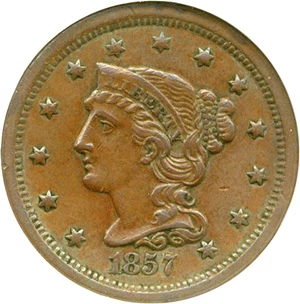 image for: 1857 1c Large Date NGC AU55 BN