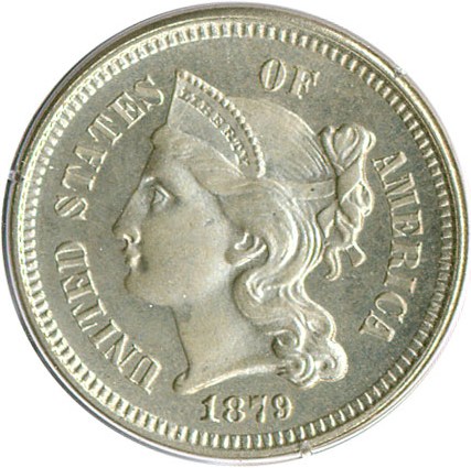 image for: 1879 3cN  PCGS/CAC Proof 65 