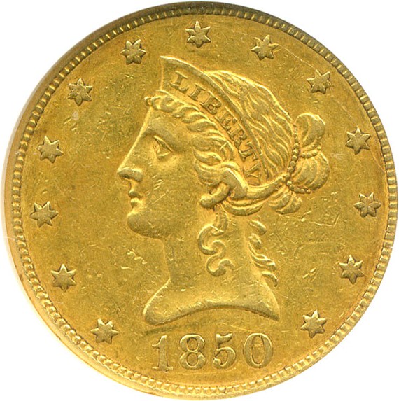 image for: 1850 $10 Large Date NGC AU53 