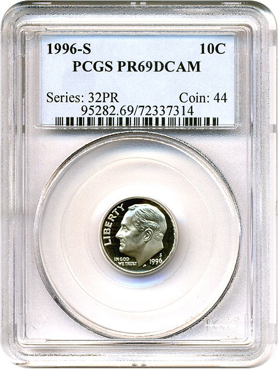 image for: 1996-S 10c  PCGS Proof 69 DCameo