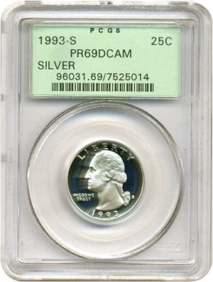 image for: 1993-S 25c Silver PCGS Proof 69 DCameo
