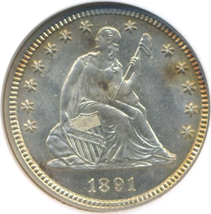 image for: 1891 25c NGC MS64