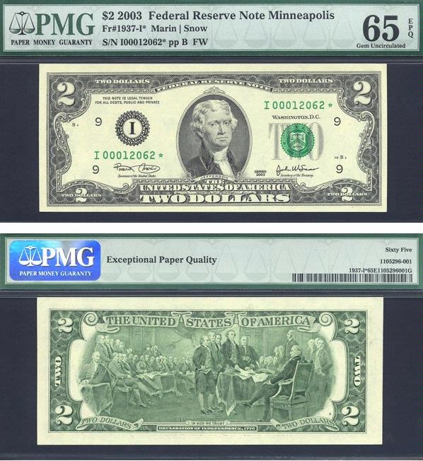 image for: Fr.1937I* 2003 $2  PMG Gem CU65 EPQ [I00012062] *Star* 