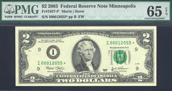 image for: Fr.1937I* 2003 $2  PMG Gem CU65 EPQ [I00012055] *Star* 