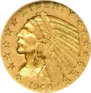 image for: 1908 $5 DGS VF35 Indian