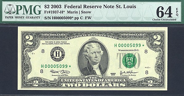 image for: Fr.1937H* 2003 $2  PMG Choice CU64 EPQ  [H00005099] *Star* 
