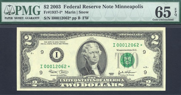 image for: Fr.1937I* 2003 $2  PMG Gem CU65 EPQ [I00012062] *Star* 
