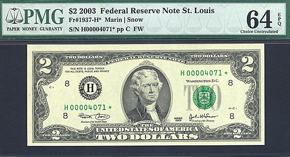 image for: Fr.1937H* 2003 $2  PMG Choice CU64 EPQ [H00004071] *Star* 