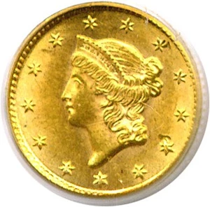 image for: 1853 G$1 PCGS/CAC MS63