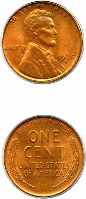 image for: 1935-D 1c ANACS MS64 RB