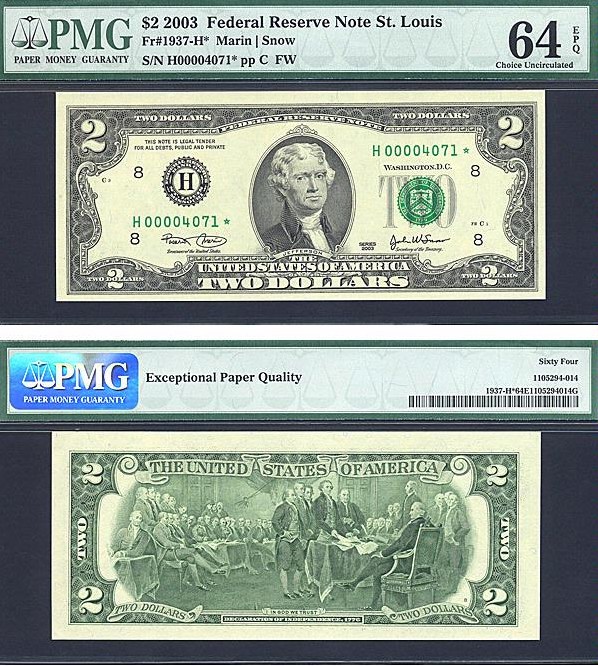 image for: Fr.1937H* 2003 $2  PMG Choice CU64 EPQ [H00004071] *Star* 