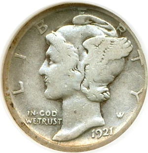 image for: 1921-D 10c DGS Good-4 (Cleaned)