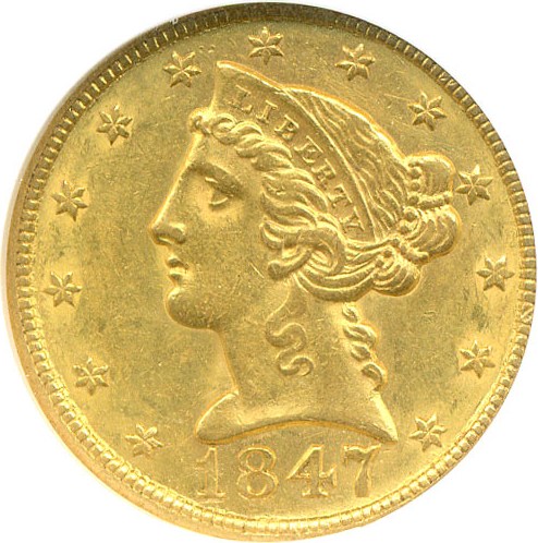 image for: 1847 $5  NGC AU58 