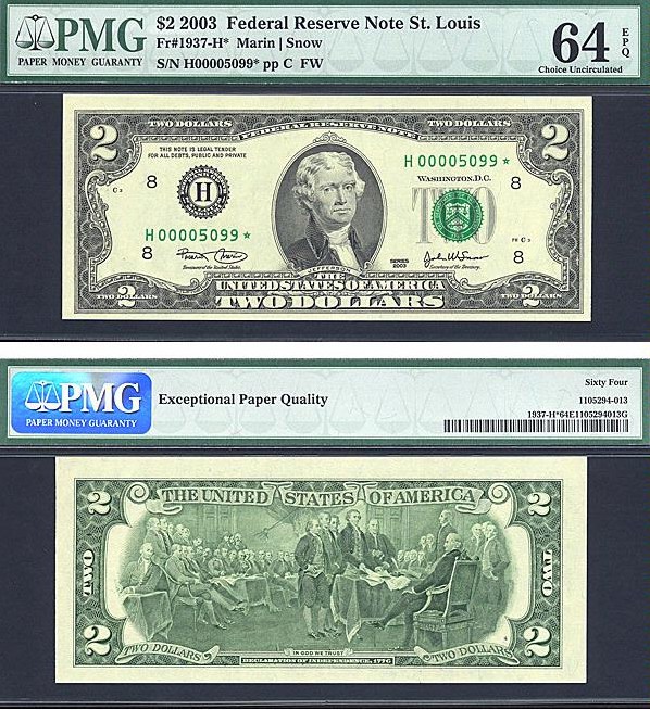 image for: Fr.1937H* 2003 $2  PMG Choice CU64 EPQ  [H00005099] *Star* 