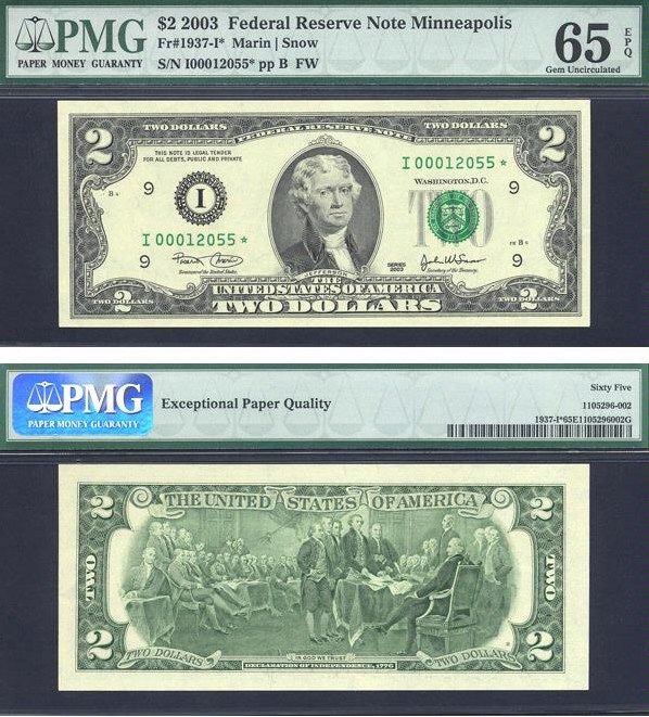 image for: Fr.1937I* 2003 $2  PMG Gem CU65 EPQ [I00012055] *Star* 