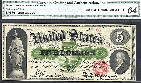 image for: Fr.61a 1862 $5  CGA Choice CU64  [86]