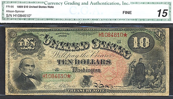 image for: Fr.96 1869 $10  CGA F15  [H1084610]