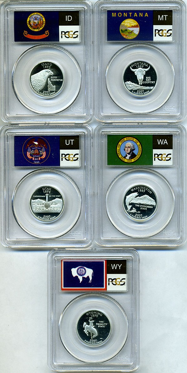 image for: 2007-S 25c State Quarters Proof Set - Silver (5 coins) PCGS Proof 69 DCameo