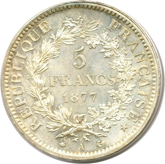 image for: France: 1877-A 5 Fr  PCGS MS67