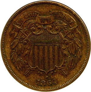 image for: 1864 2c Large Motto ANACS AU50 BN