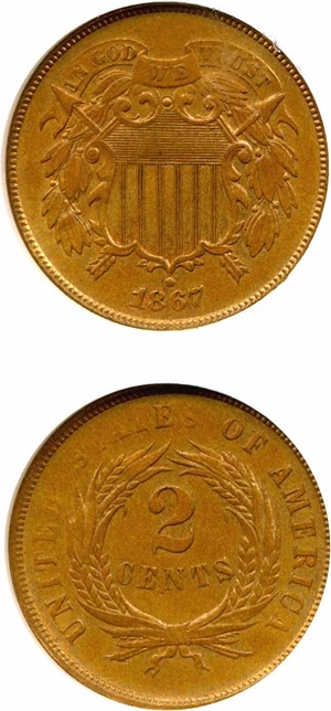 image for: 1867 2c Double Die Obverse NGC MS63 BN (FS-003)