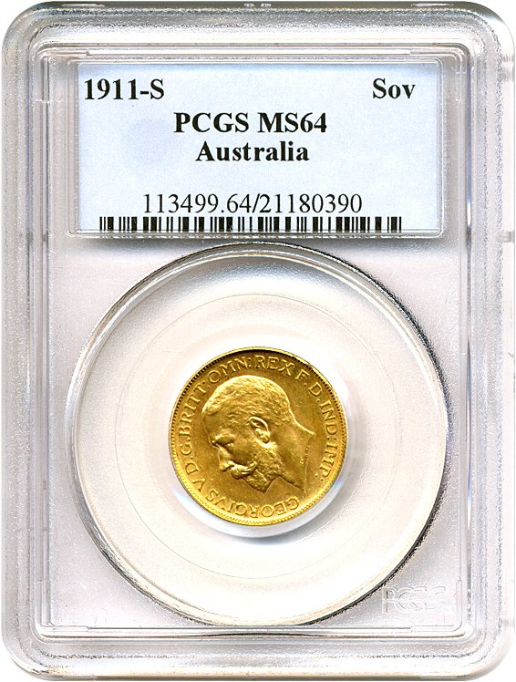 image for: Australia: 1911-S Sov (KM-29) PCGS MS64