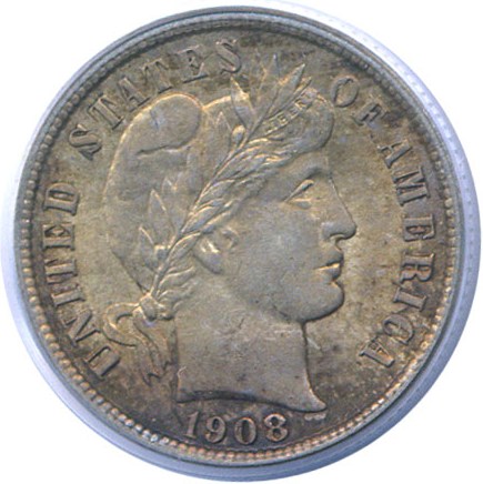 image for: 1908 10c  PCGS MS64 