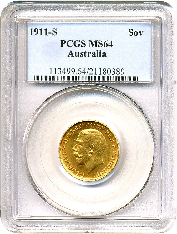 image for: Australia: 1911-S Sov (KM-29) PCGS MS64