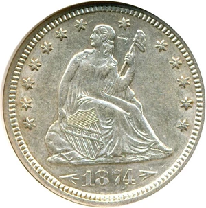 image for: 1874 25c Arrows NGC AU55