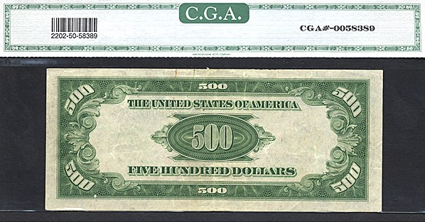 image for: Fr.2202K 1934A $500  CGA AU50  [K00047908A]