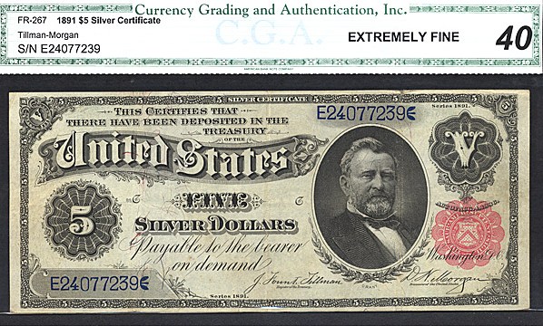 image for: Fr.267 1891 $5  CGA XF40  [E24077239]