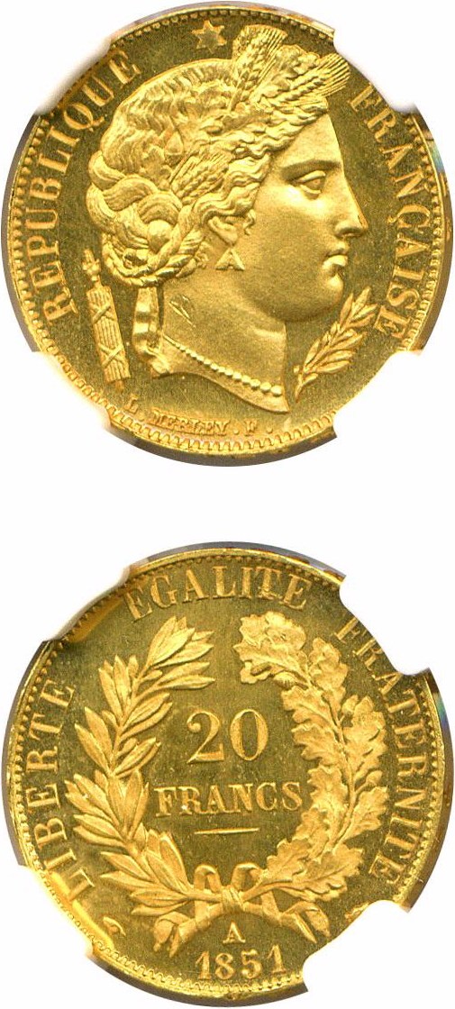 image for: France: 1851-A 20 Fr  NGC Proof 64 Cameo