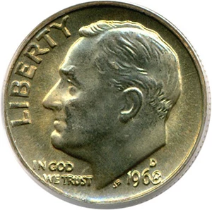 image for: 1968-D 10c PCGS MS66