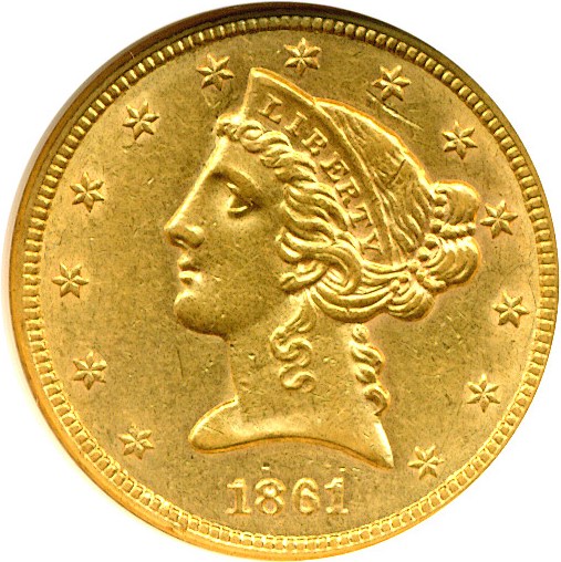 image for: 1861 $5  NGC AU58