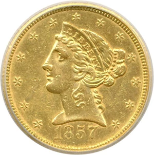 image for: 1857-S $5 ICG AU53