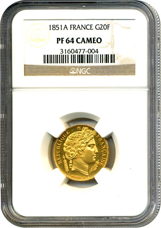 image for: France: 1851-A 20 Fr  NGC Proof 64 Cameo