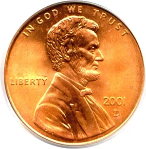 image for: 2001-D 1c PCGS MS67 RD
