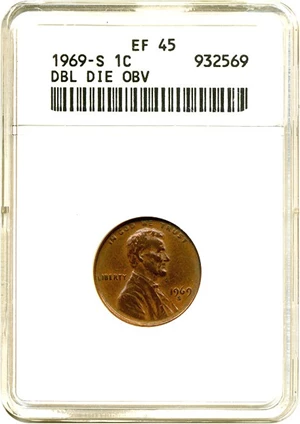 image for: 1969-S 1c Doubled Die ANACS XF45