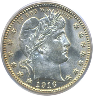 image for: 1916-D 25c Barber PCGS MS63