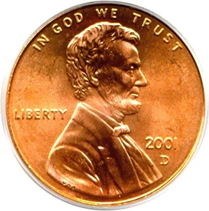 image for: 2001-D 1c PCGS MS66 RD