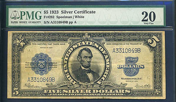 image for: Fr.282 1923 $5 Porthole PMG VF20  [A3310849B]