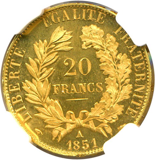 image for: France: 1851-A 20 Fr  NGC Proof 64 Cameo