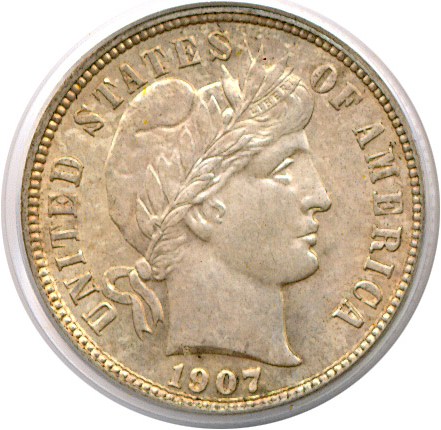 image for: 1907-S 10c  PCGS MS64