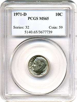 image for: 1971-D 10c PCGS MS65