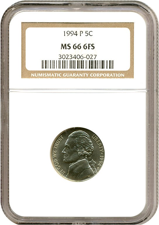 image for: 1994-P 5c  NGC MS66 6FS