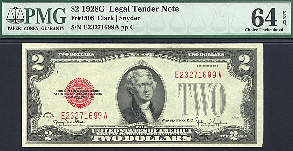 image for: Fr.1508 1928G $2  PMG Choice CU64 EPQ [E23271699A]