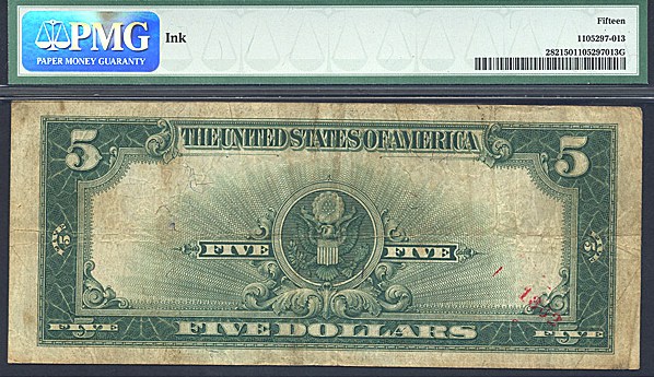 image for: Fr.282 1923 $5 Porthole PMG F15  [A33791B]