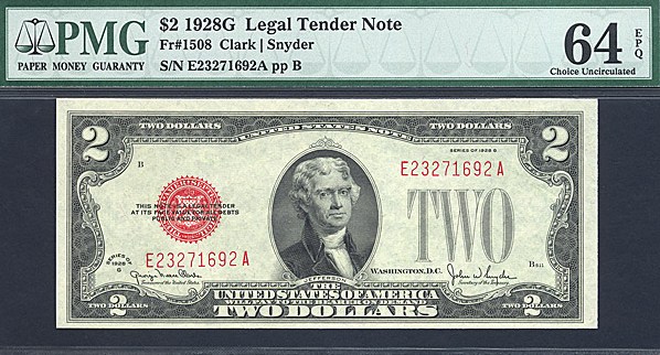 image for: Fr.1508 1928G $2  PMG Choice CU64 EPQ [E23271692A]