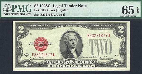image for: Fr.1508 1928G $2  PMG Gem CU65 EPQ [E23271677A]