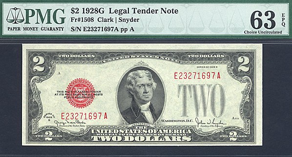 image for: Fr.1508 1928G $2  PMG Choice CU63 EPQ [E23271697A]